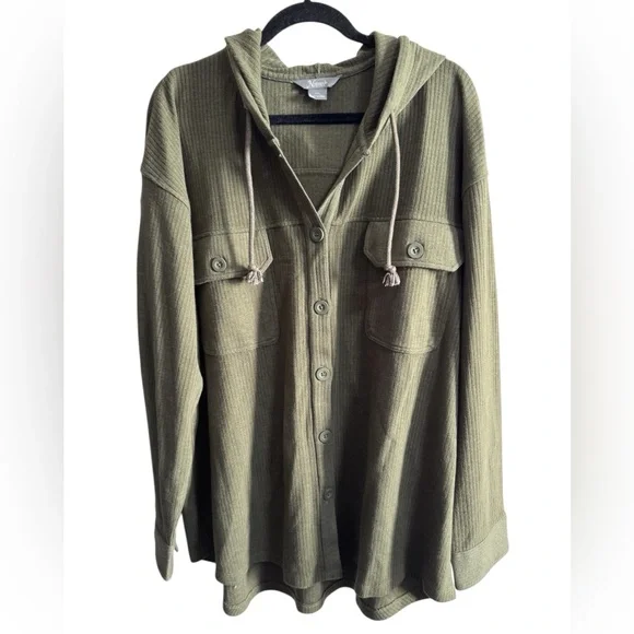 Natural Reflections Olive Hooded Knit Shacket XXL - Picture 1 of 5
